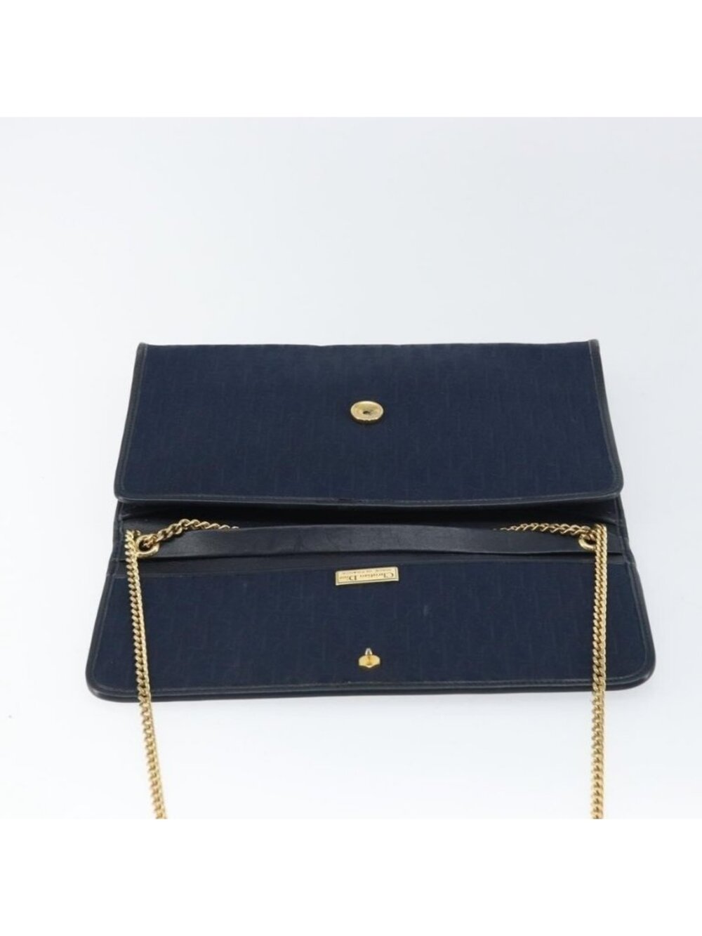 Authentic Christian Dior Trotter Canvas Chain Shoulder Bag Navy Gold - Picture 16 of 16